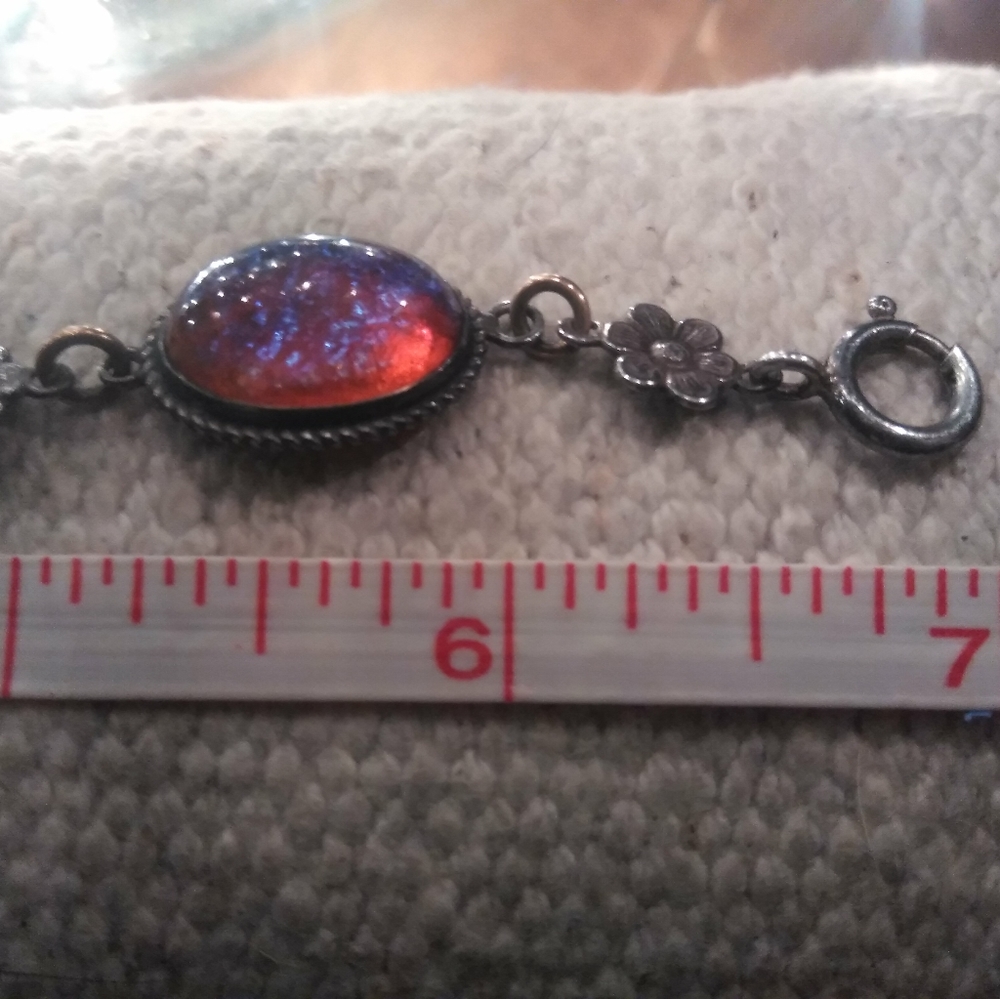 VINTAGE STERLING Silver "Dragons Breath" Foil Glass Stone BRACELET. - Picture 4 of 7